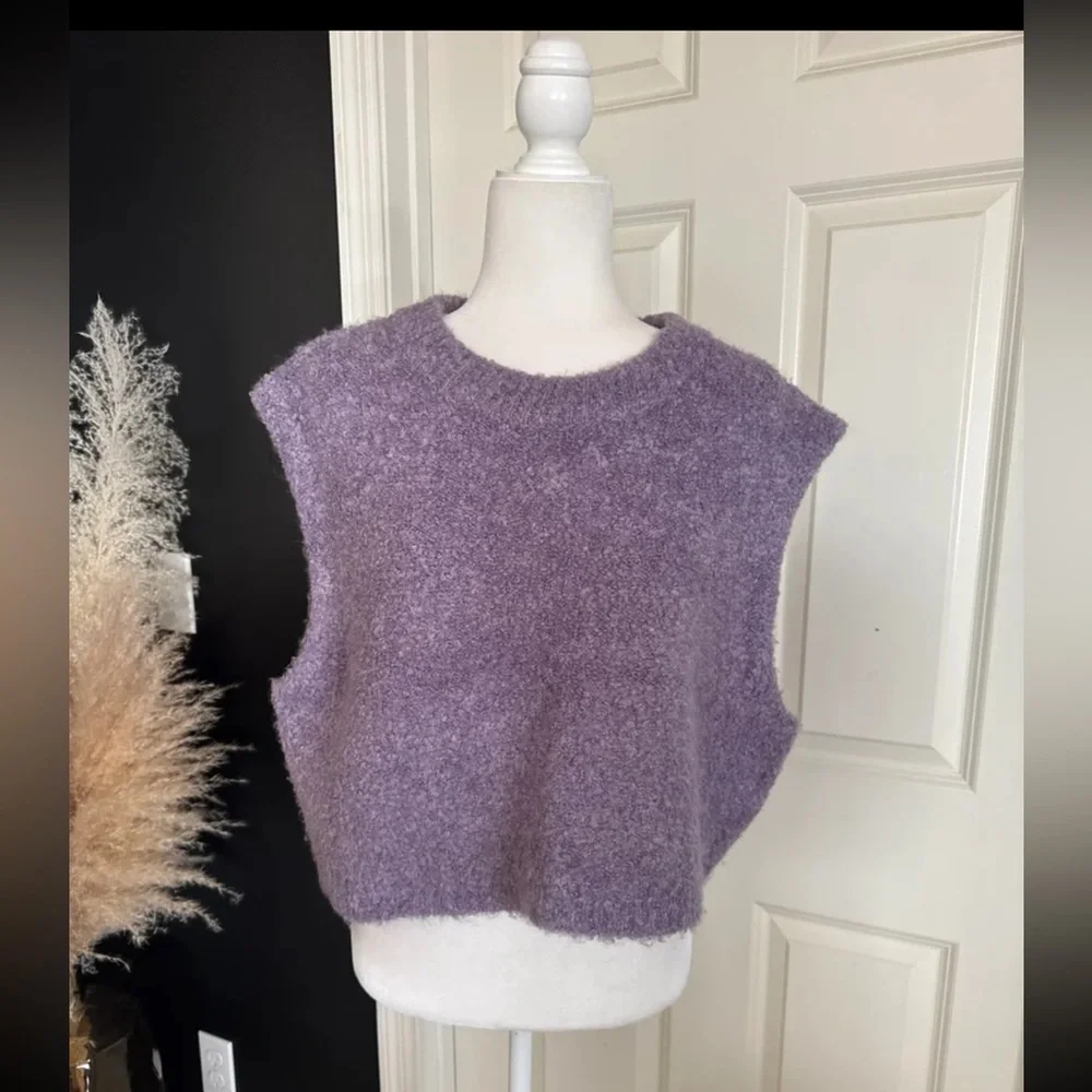 Free People Margot Violet Lily Combo Plush Knit Vest Women's Size Large - Picture 5 of 12